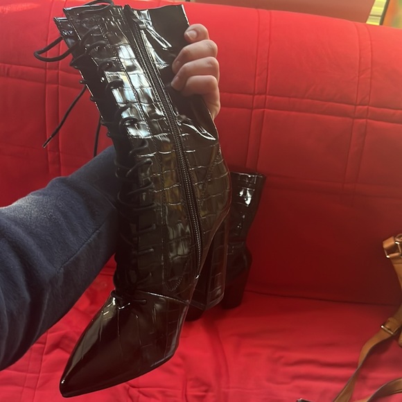 Nasty Gal Black faux Crocodile lace up boots. Never been worn. - Picture 4 of 5